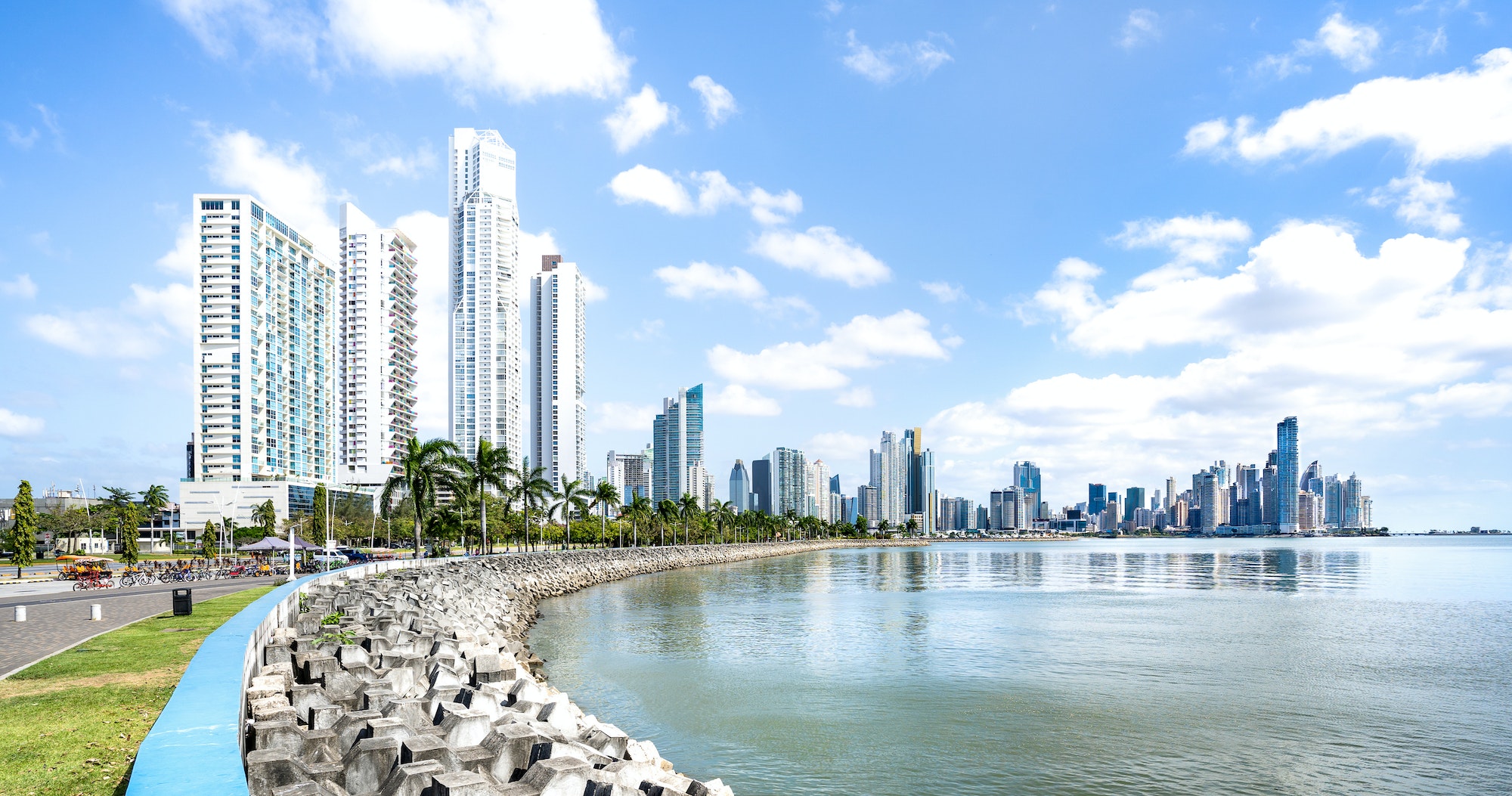 Panorama view of modern skyline at Panama City waterfront Panama Vacation