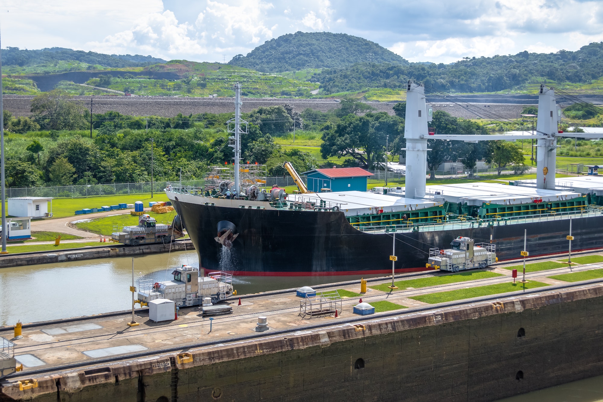 Ship crossing Panama Canal at Miraflores Locks - Panama City, Panama Vacation